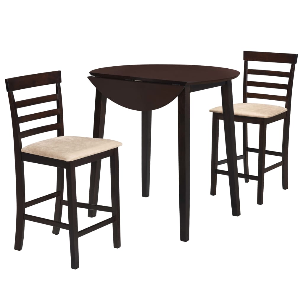 Комплект бар маса и столове, 3 части, дървен масив, тъмнокафяв