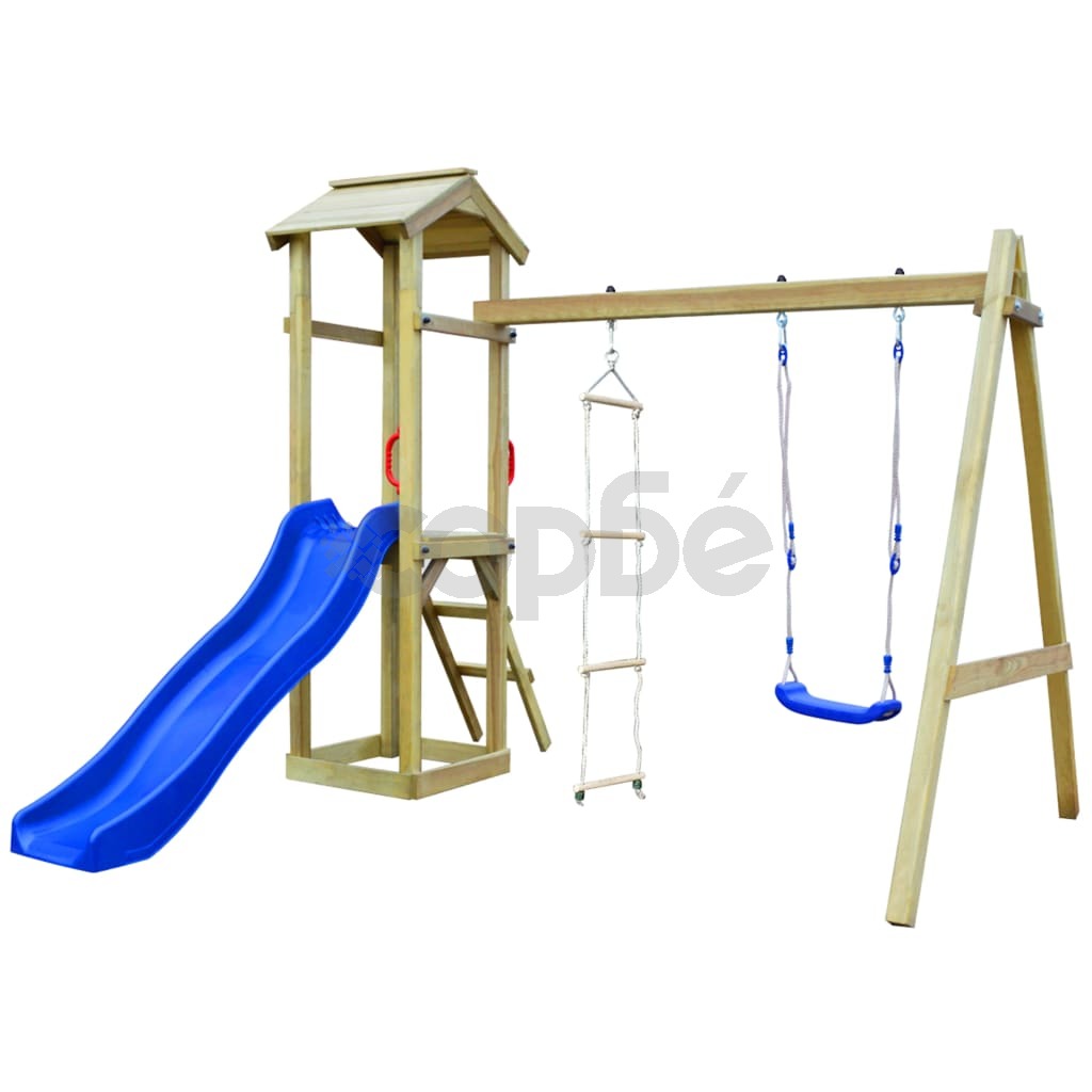 Детско съоръжение пързалка стълби и люлка 242x237x218 см дърво