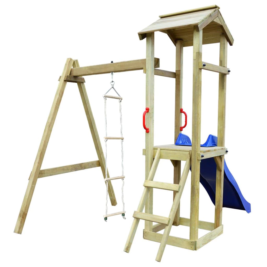 Детско съоръжение с пързалка и стълби, 237x168x218 см, дърво