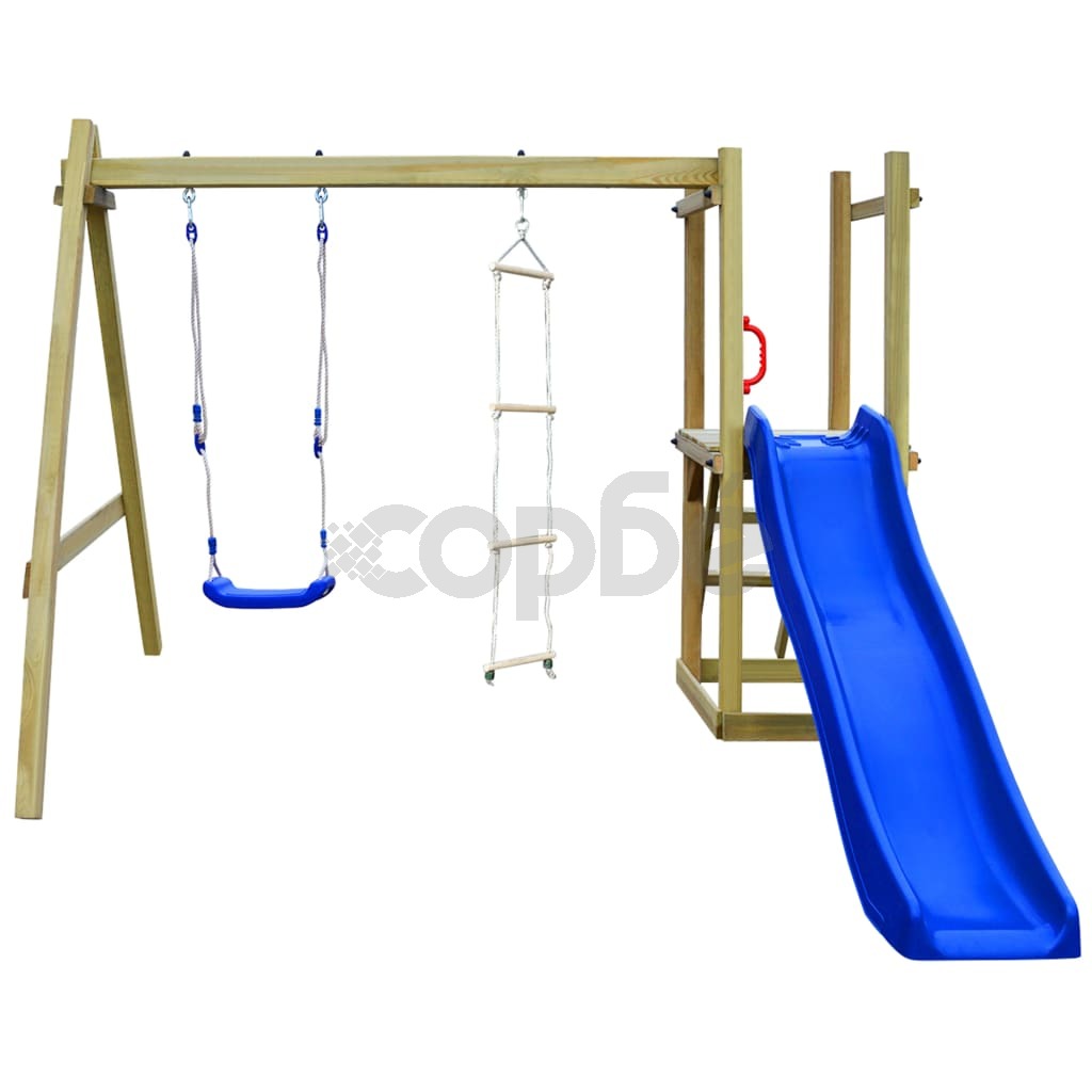 Детско съоръжение пързалка стълби и люлка 242x237x175 см дърво
