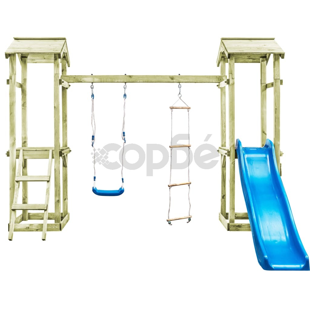 Детско съоръжение стълба пързалка и люлка 300x197x218 см дърво