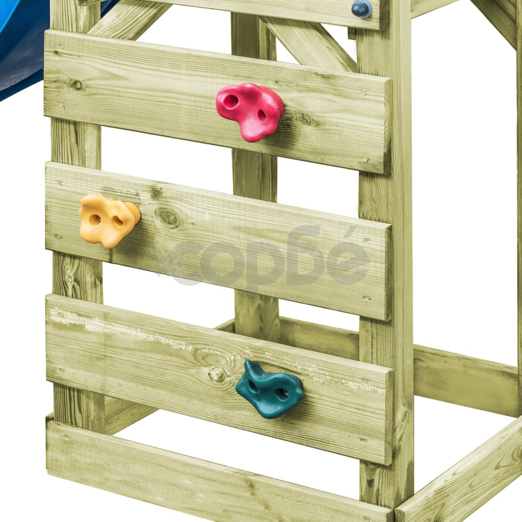 Детско съоръжение стълба пързалка и люлка 300x197x218 см дърво