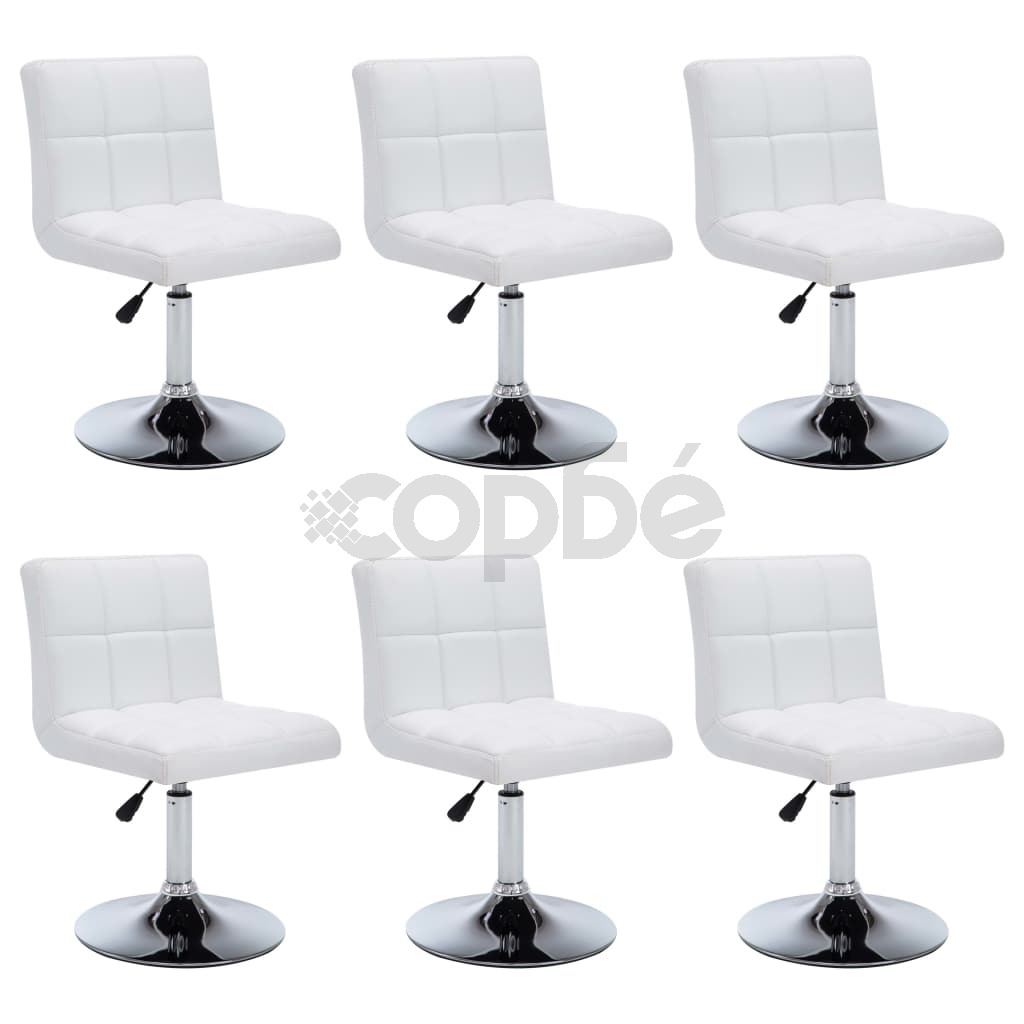 Въртящи се трапезни столове, 6 бр, бели, изкуствена кожа
