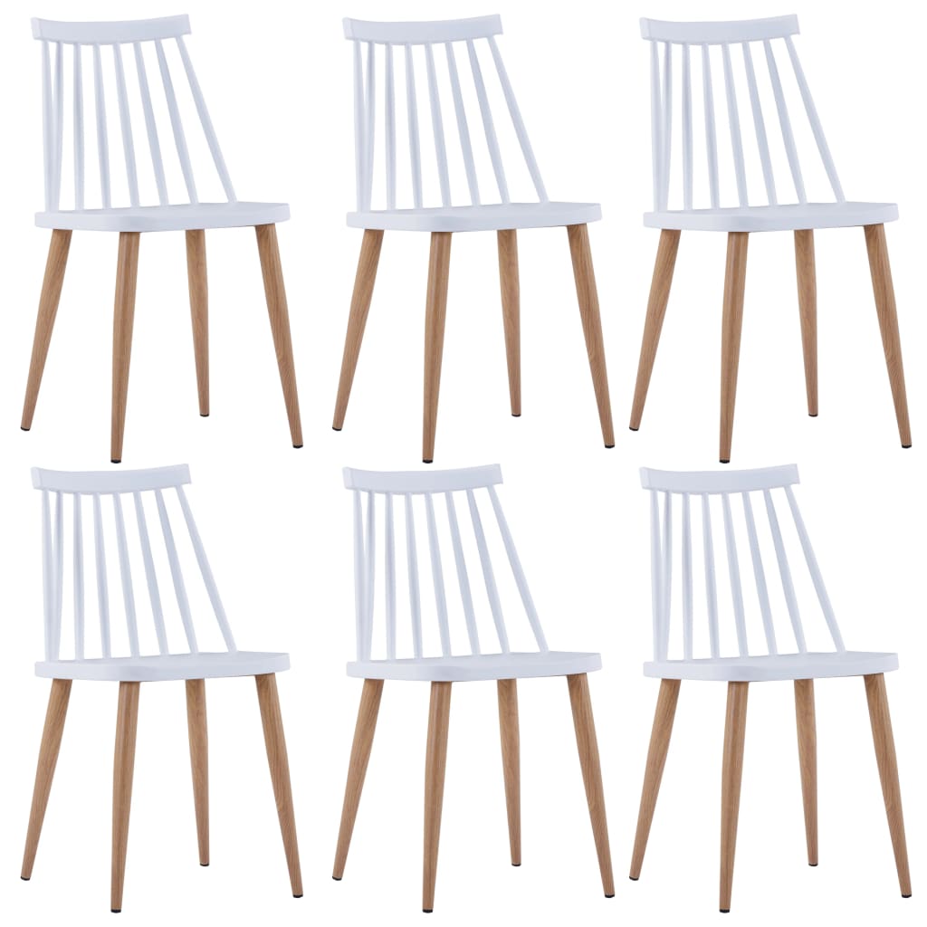 Трапезни столове, 6 бр, бели, пластмаса
