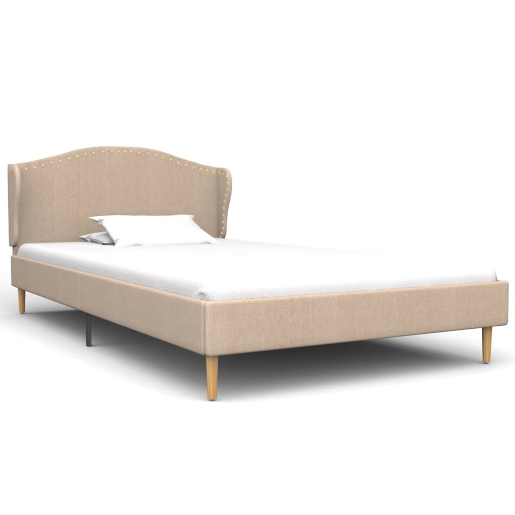 Легло с матрак от мемори пяна, бежово, плат, 90x200 см