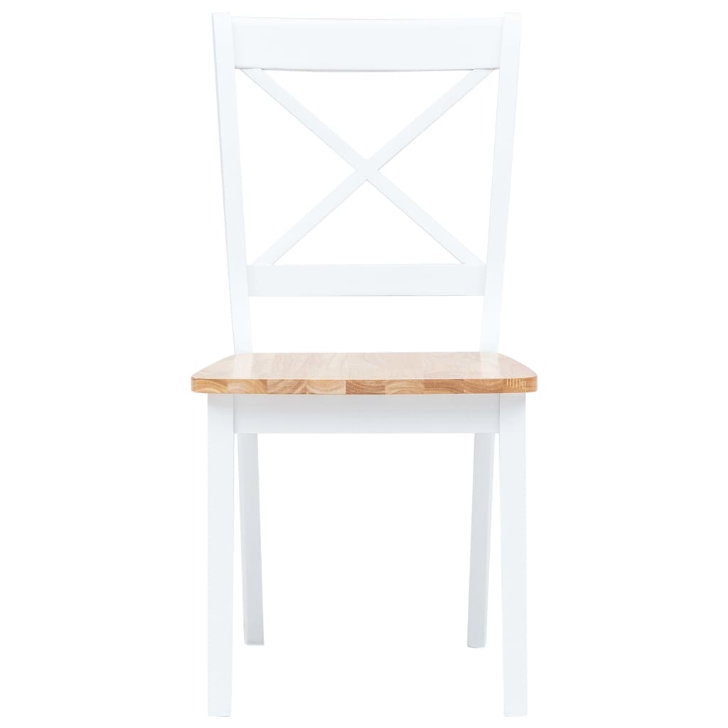Трапезни столове, 6 бр, бяло и светло дърво, каучук масив
