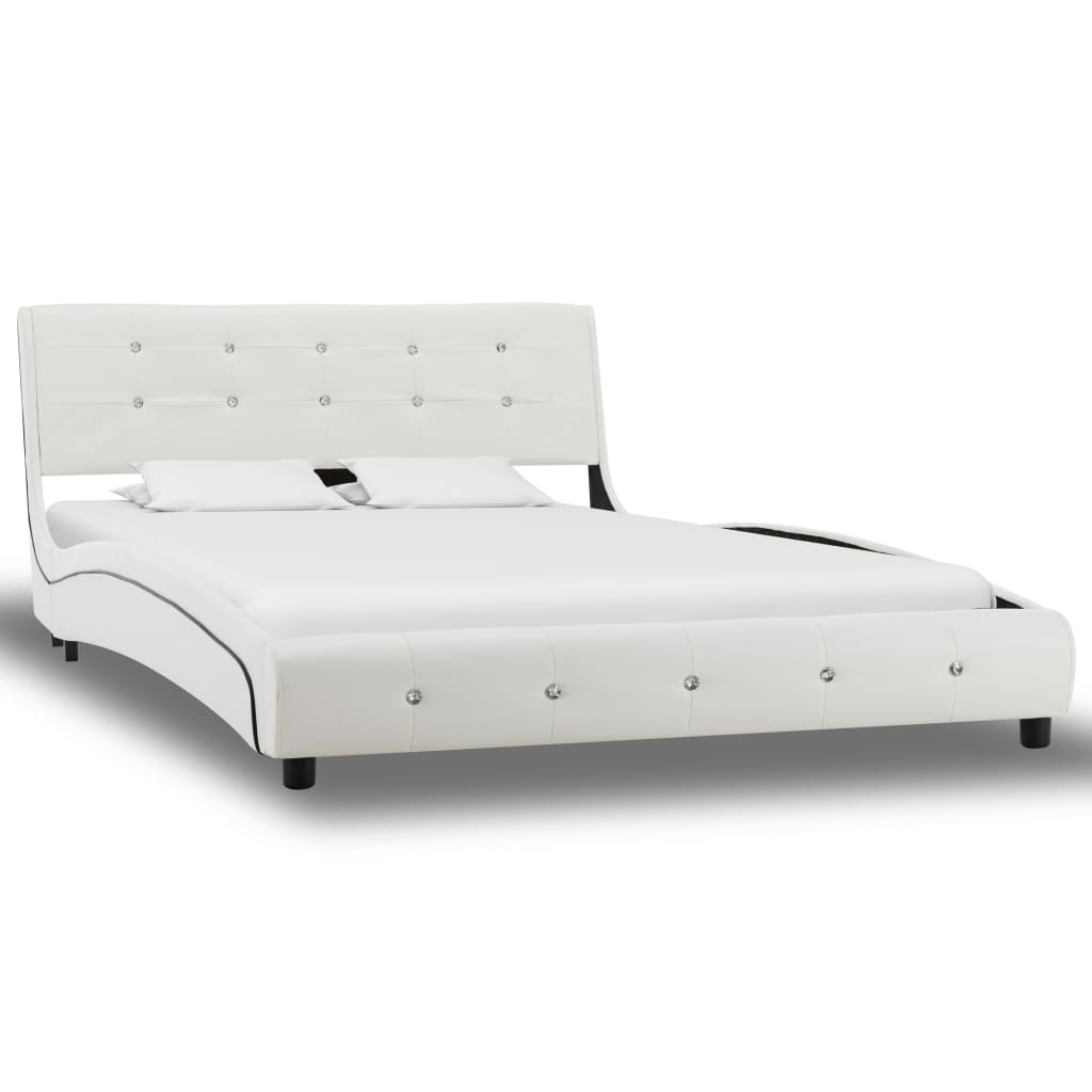 Легло с матрак, бяло, изкуствена кожа, 120x200 cм