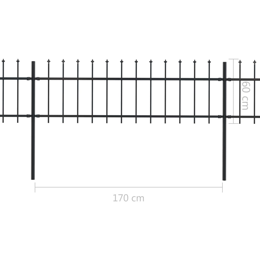 Градинска ограда с пики, стомана, 10,2x0,6 м, черна 