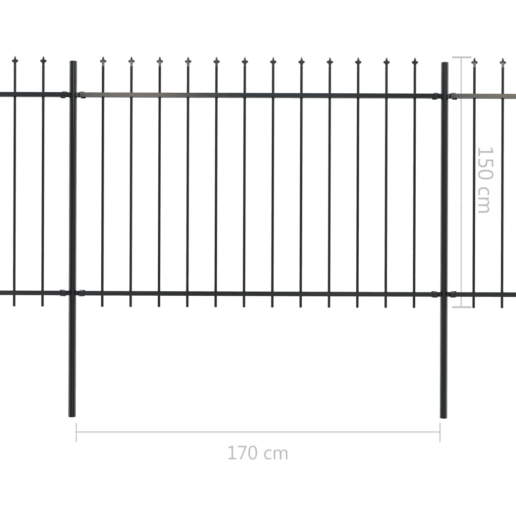 Градинска ограда с пики, стомана, 13,6x1,5 м, черна