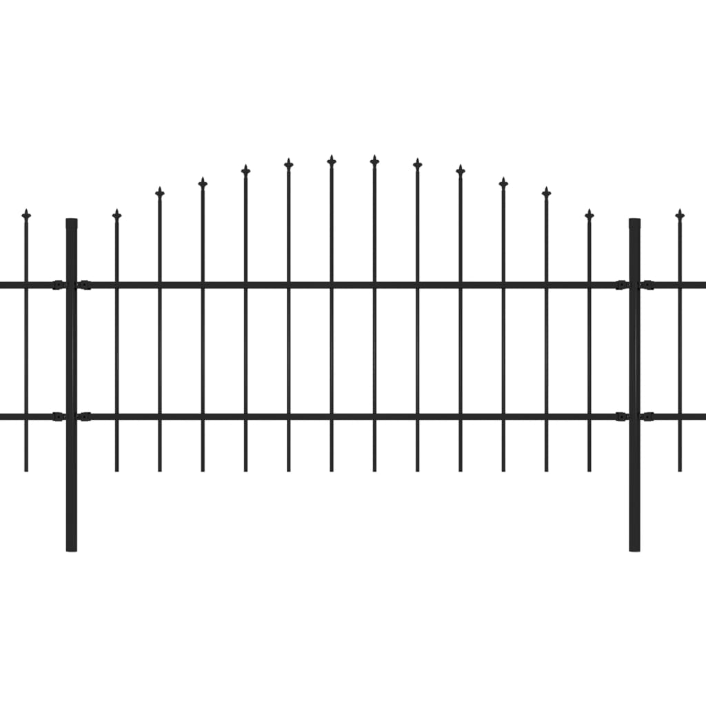 Градинска ограда с пики, стомана, (0,75-1)x3,4 м, черна