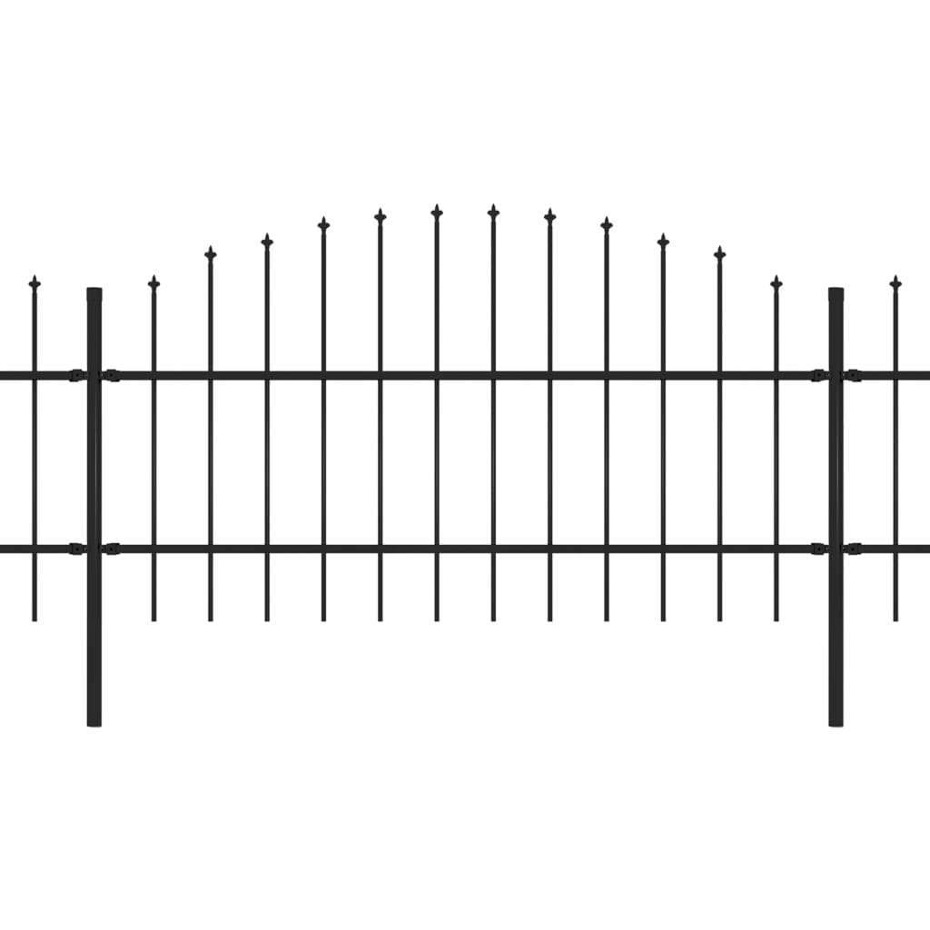 Градинска ограда с пики, стомана, (0,75-1)x6,8 м, черна