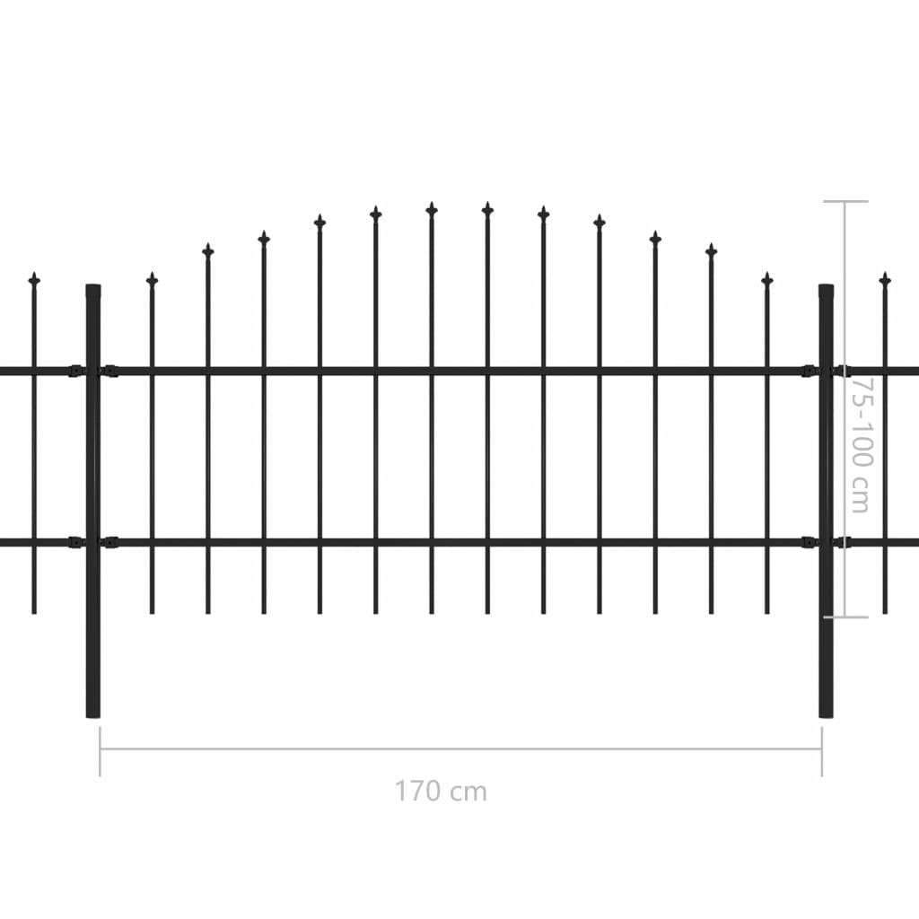 Градинска ограда с пики, стомана, (0,75-1)x8,5 м, черна