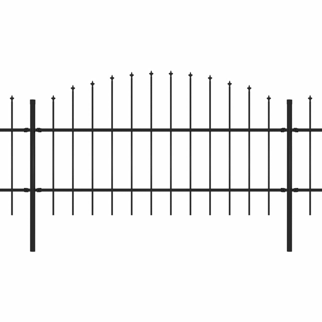 Градинска ограда с пики, стомана, (0,75-1)x10,2 м, черна