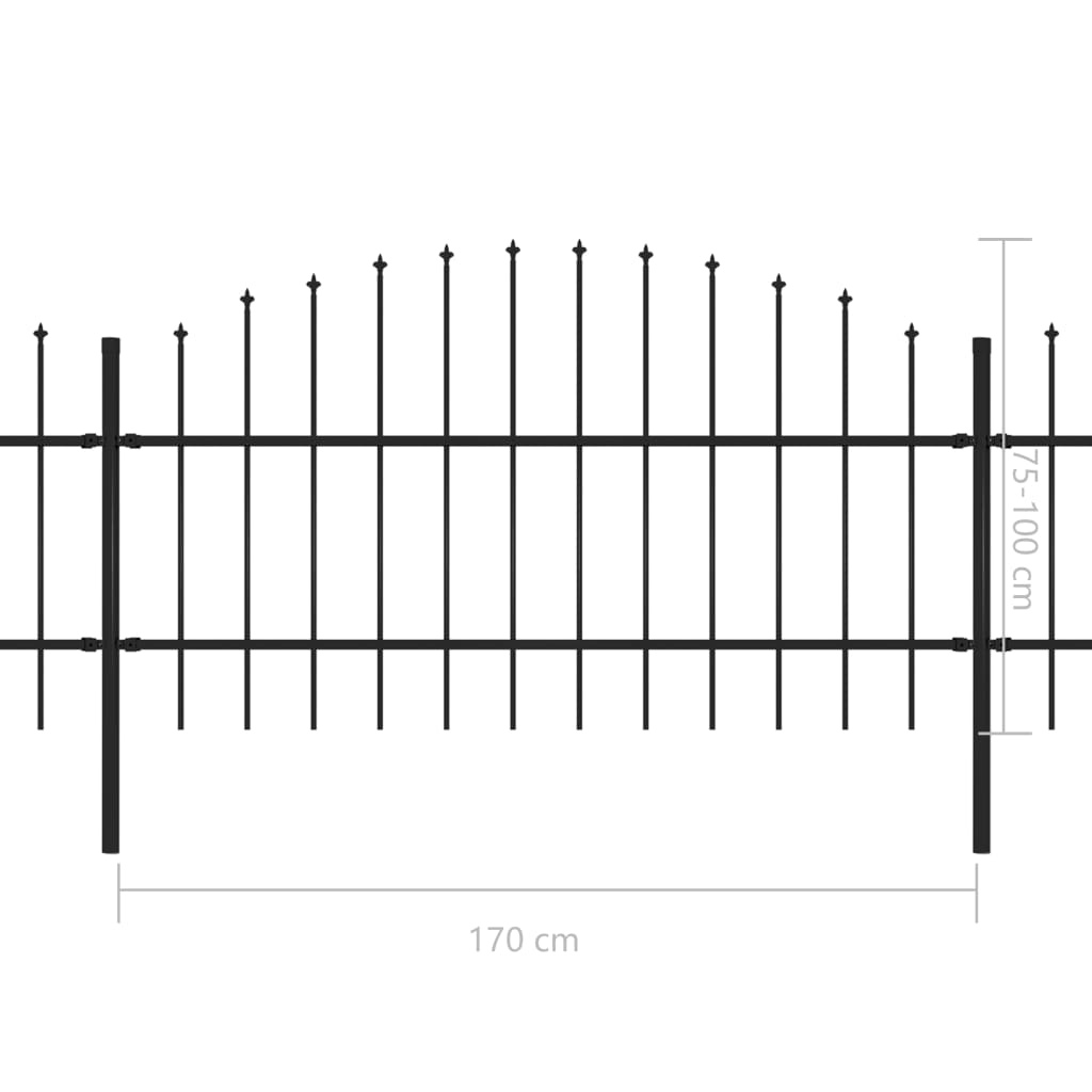 Градинска ограда с пики, стомана, (0,75-1)x11,9 м, черна