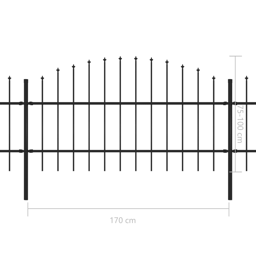 Градинска ограда с пики, стомана, (0,75-1)x13,6 м, черна