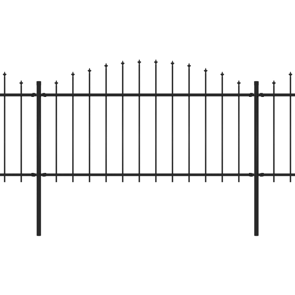 Градинска ограда с пики, стомана, (1,25-1,5)x10,2 м, черна