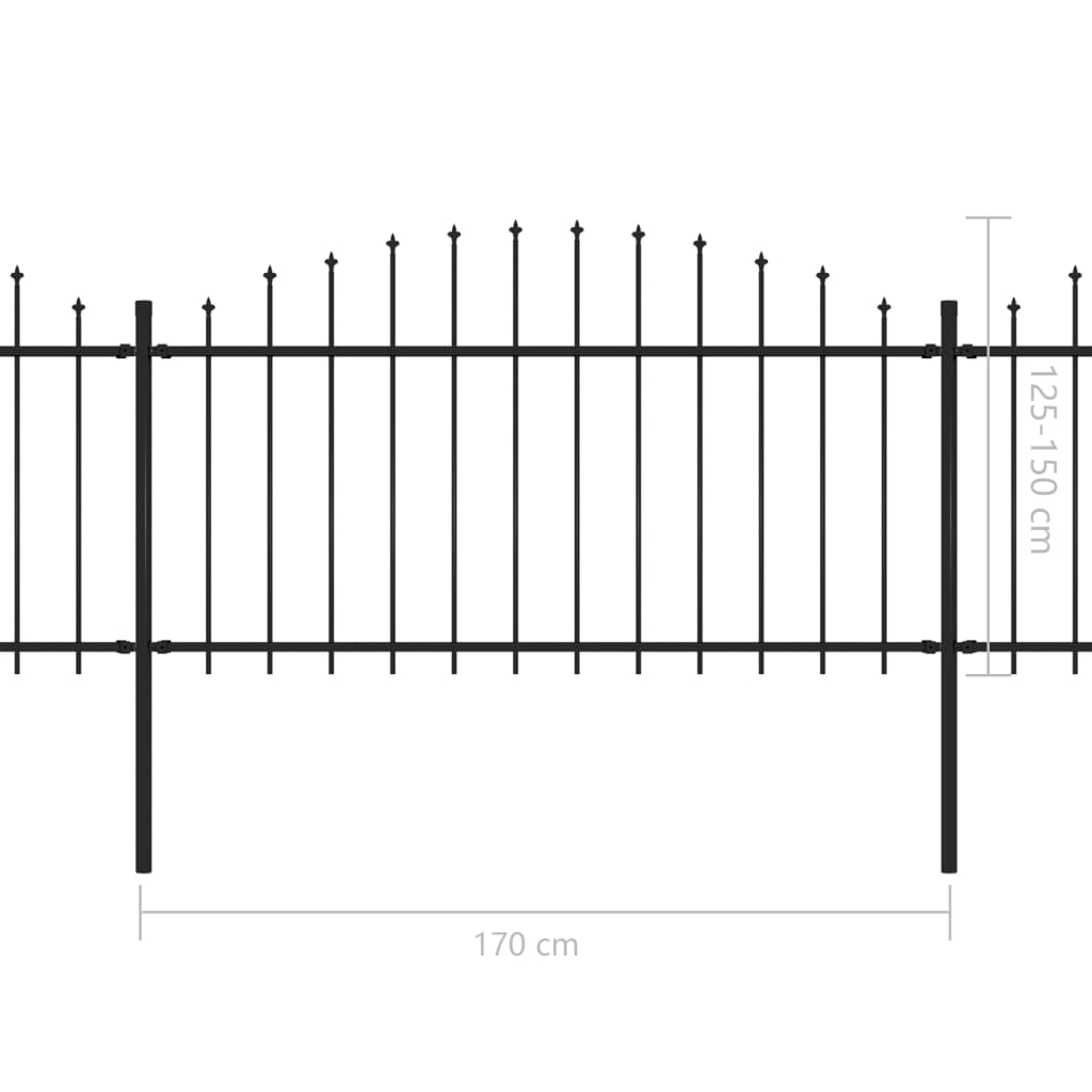 Градинска ограда с пики, стомана, (1,25-1,5)x13,6 м, черна