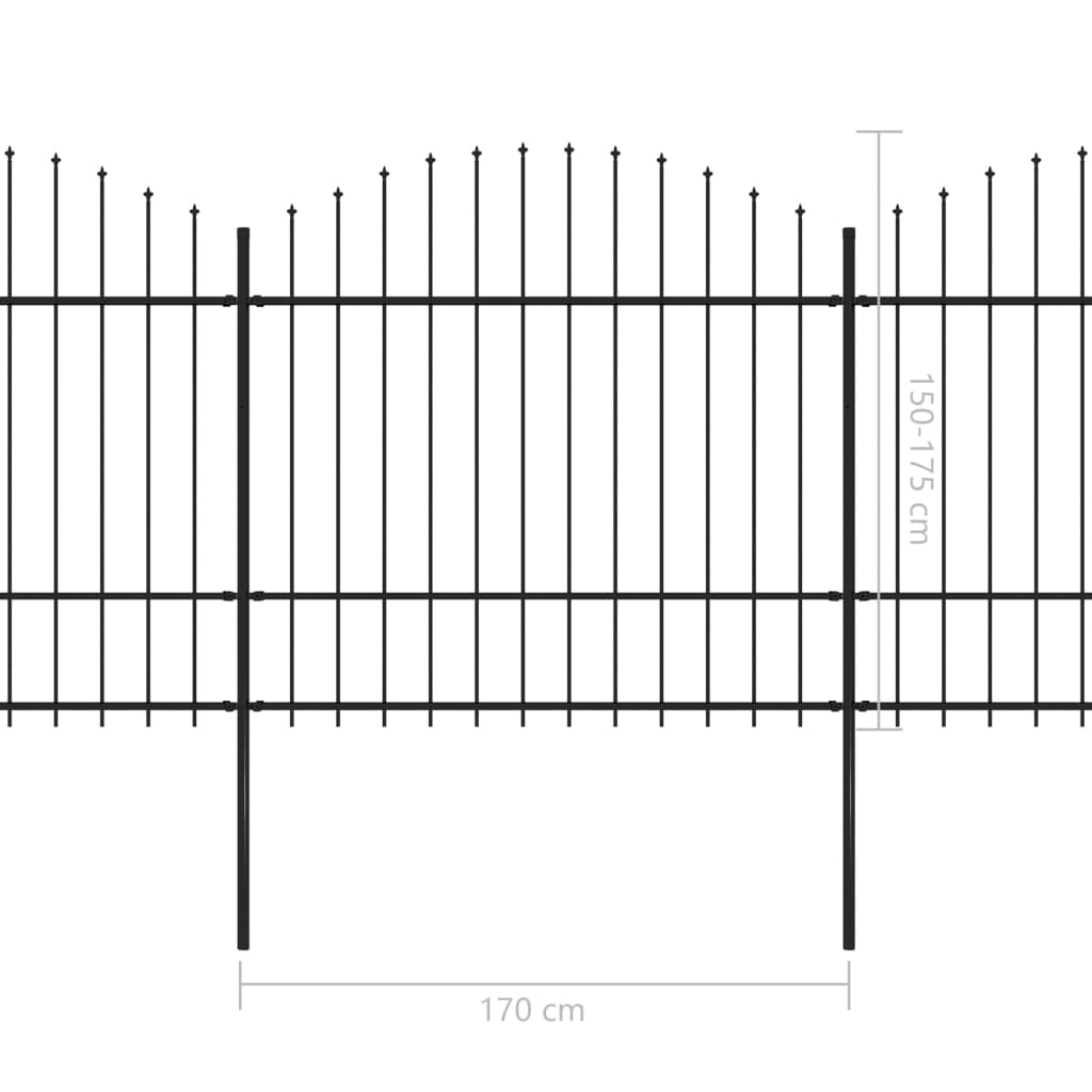 Градинска ограда с пики, стомана, (1,5-1,75)x6,8 м, черна