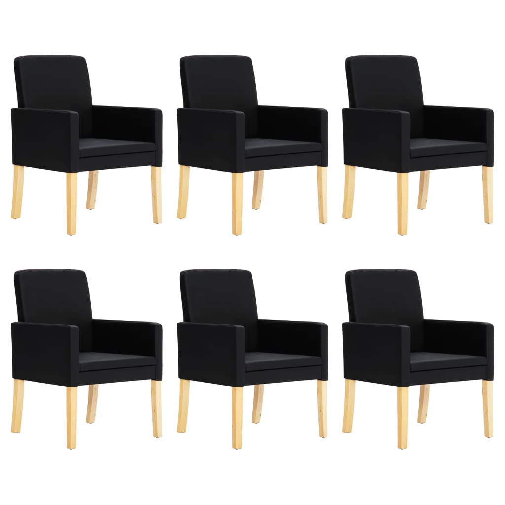 Трапезни столове, 6 бр, черни, изкуствена кожа