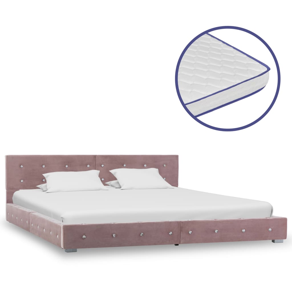 Легло с матрак от мемори пяна, розово, кадифе, 160x200 cм