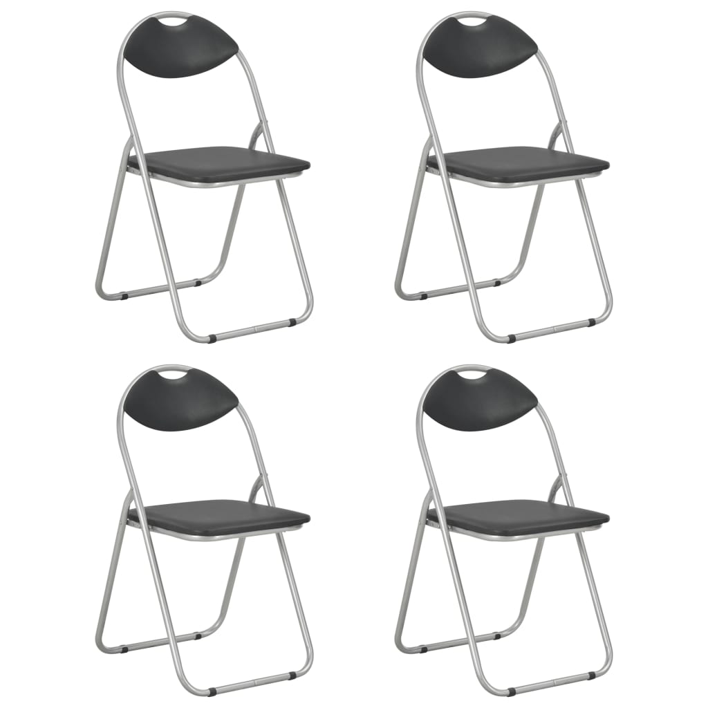 Сгъваеми трапезни столове, 4 бр, черни, изкуствена кожа
