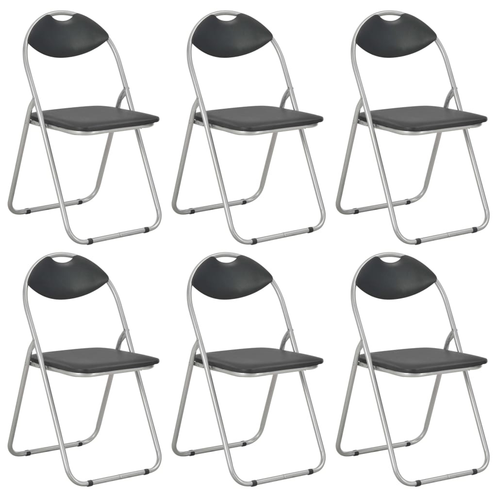 Сгъваеми трапезни столове, 6 бр, черни, изкуствена кожа
