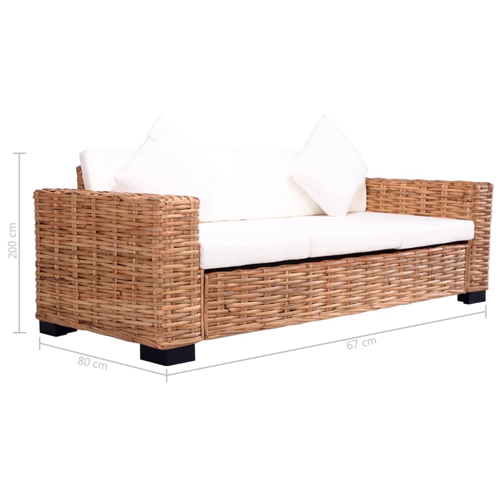 Комплект дивани с възглавници, 2 части, естествен ратан 