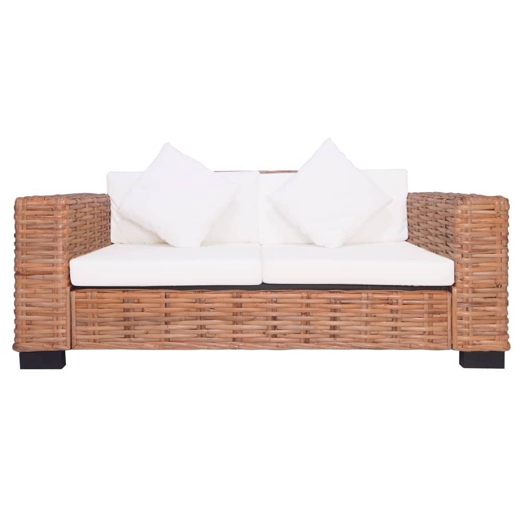 Комплект дивани с възглавници, 3 части, естествен ратан  