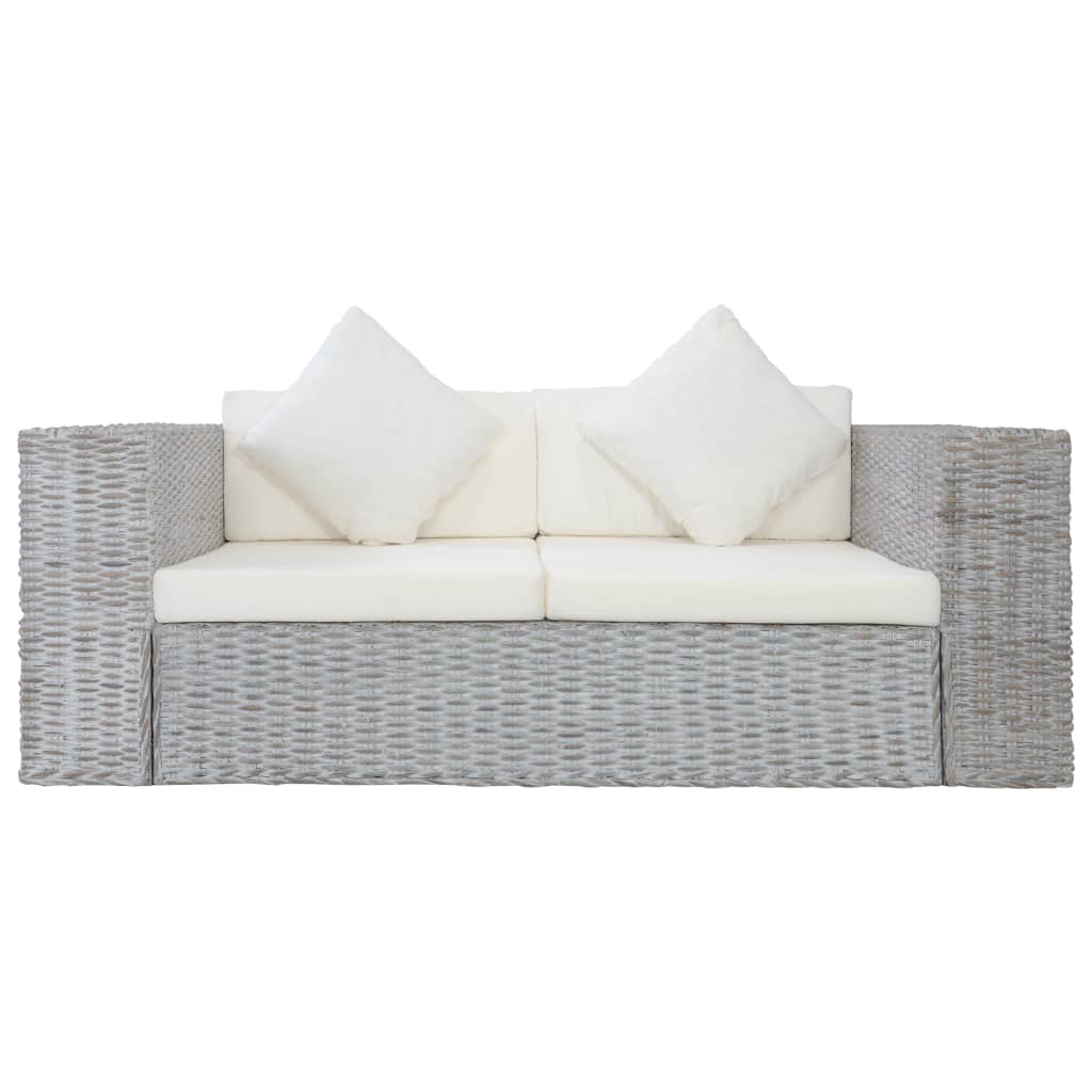 Комплект дивани с възглавници, 2 части, сив, естествен ратан
