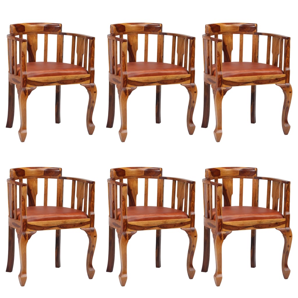 Трапезни столове, 6 бр, естествена кожа и шишамово дърво масив