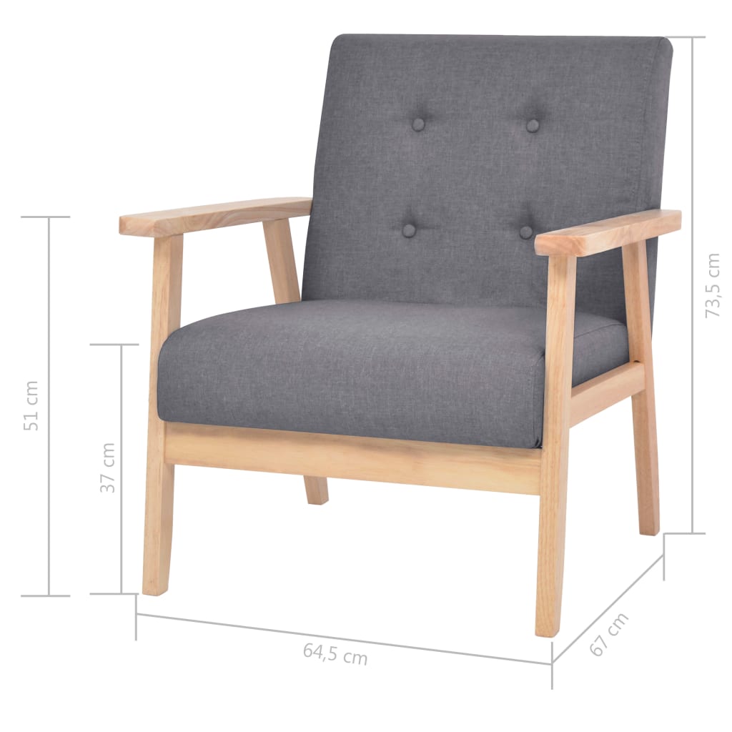 Комплект диван с кресла, 3 части, текстил, тъмносив