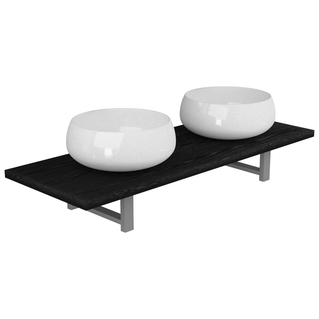 Комплект мебели за баня от три части, керамика, черен