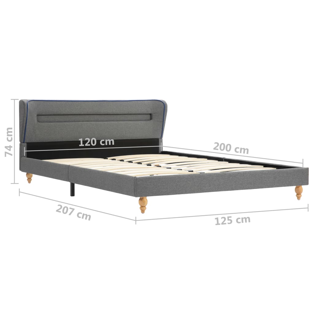 Рамка за легло с LED осветление, светлосива, плат, 120x200 см