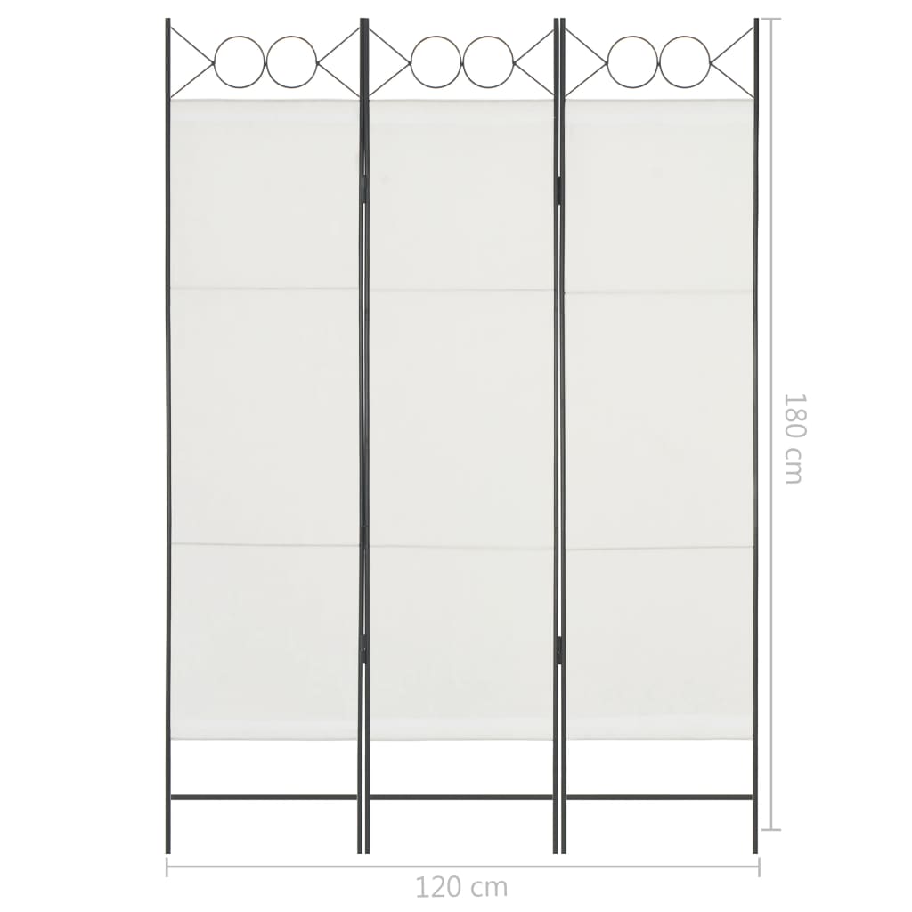 Параван за стая, 3 панела, бял, 120x180 см