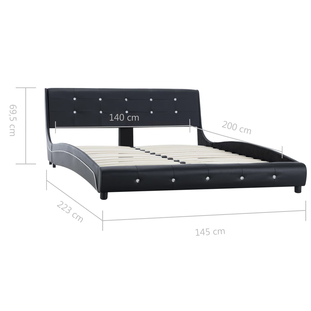 Рамка за легло, черна, изкуствена кожа, 140x200 cм