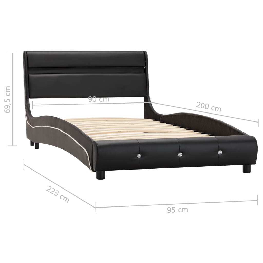 Рамка за легло с LED, черна, изкуствена кожа, 90x200 cм