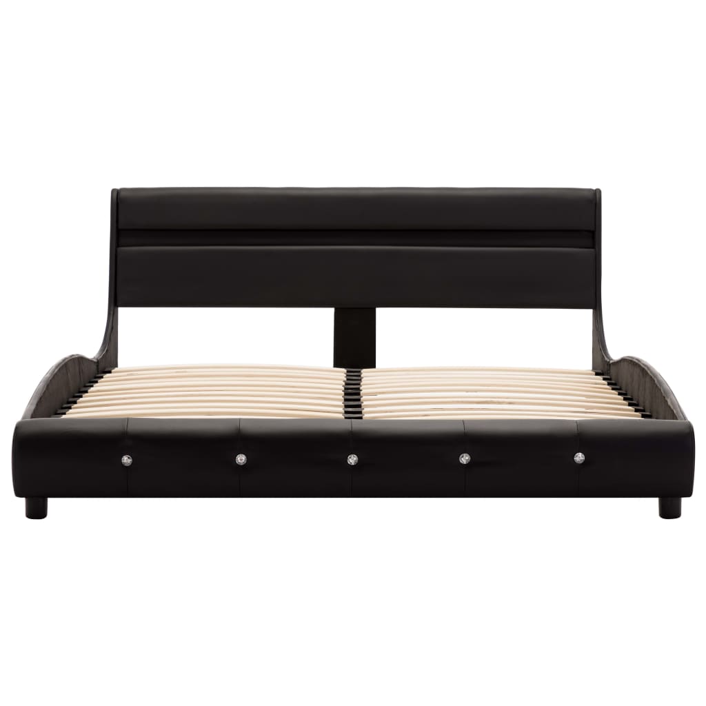Рамка за легло с LED, черна, изкуствена кожа, 120x200 cм