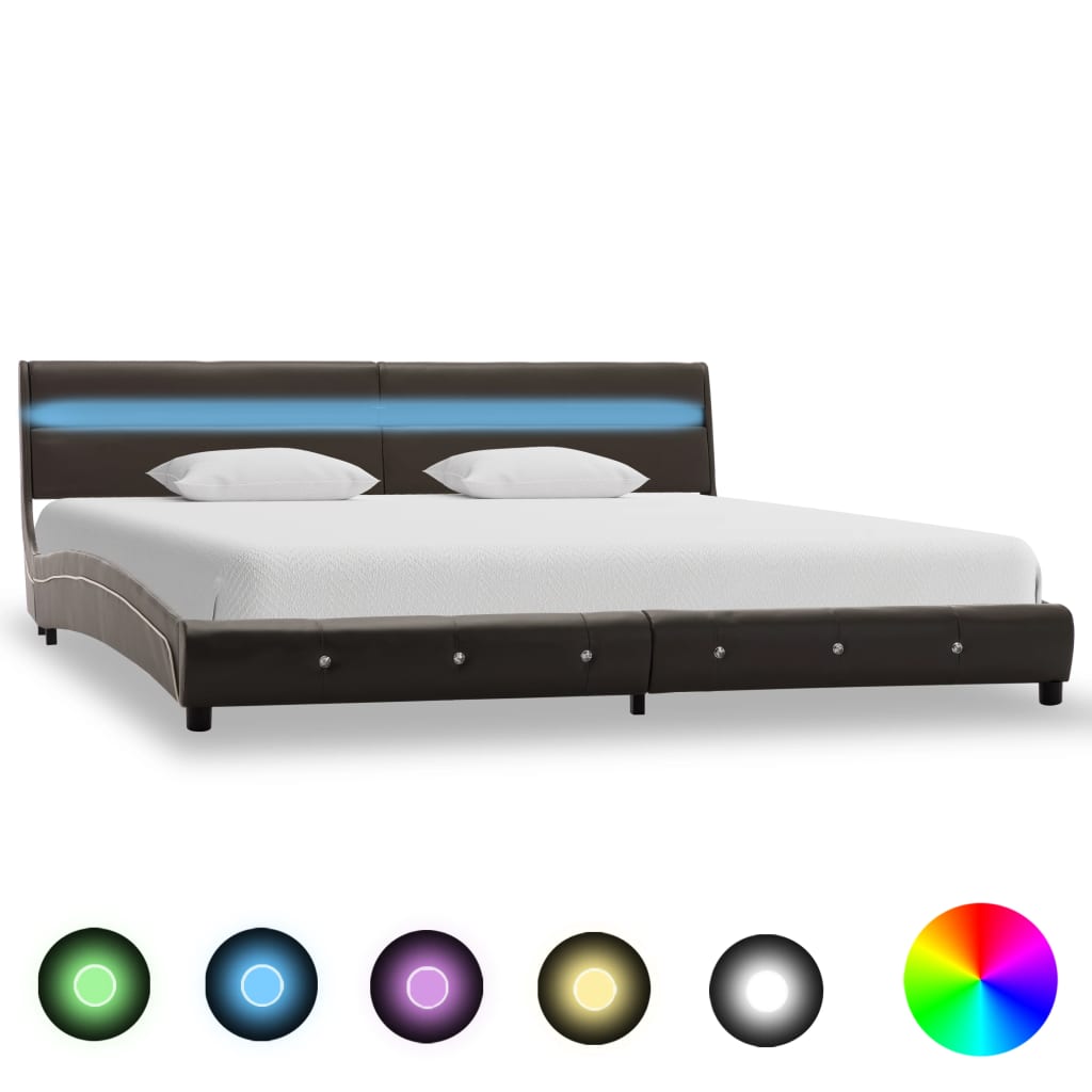 Рамка за легло с LED, сива, изкуствена кожа, 180x200 cм