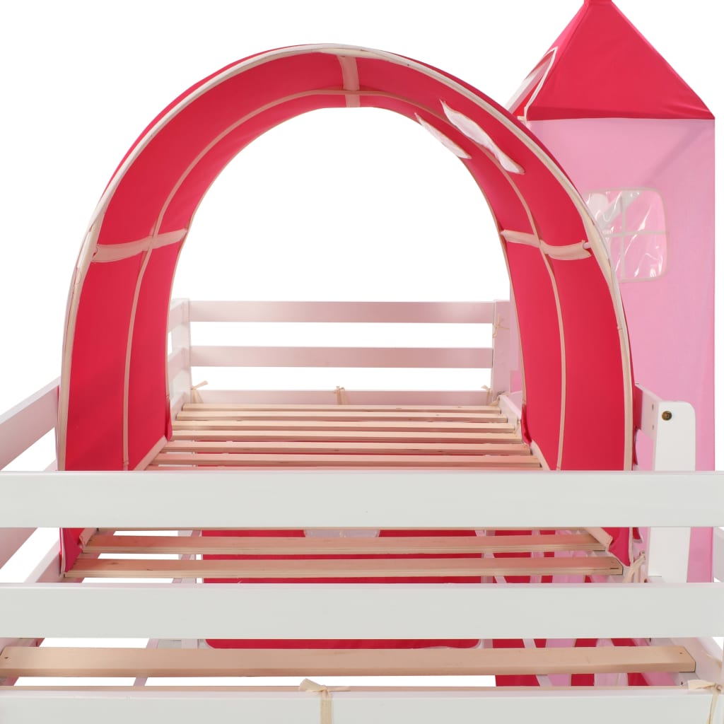 Високо детско легло с пързалка и стълба, бор, 208x230 см