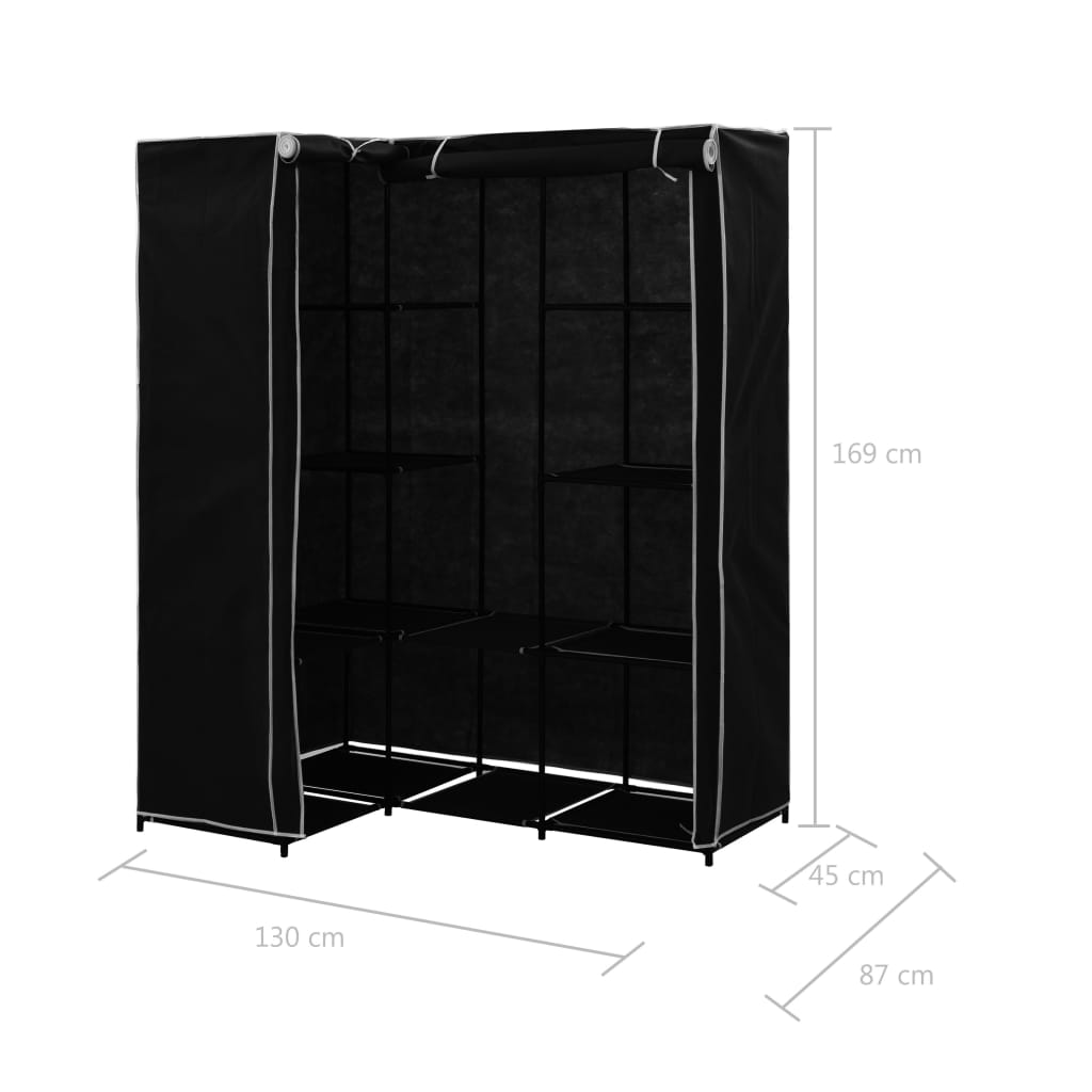 Ъглов гардероб, черен, 130x87x169 см