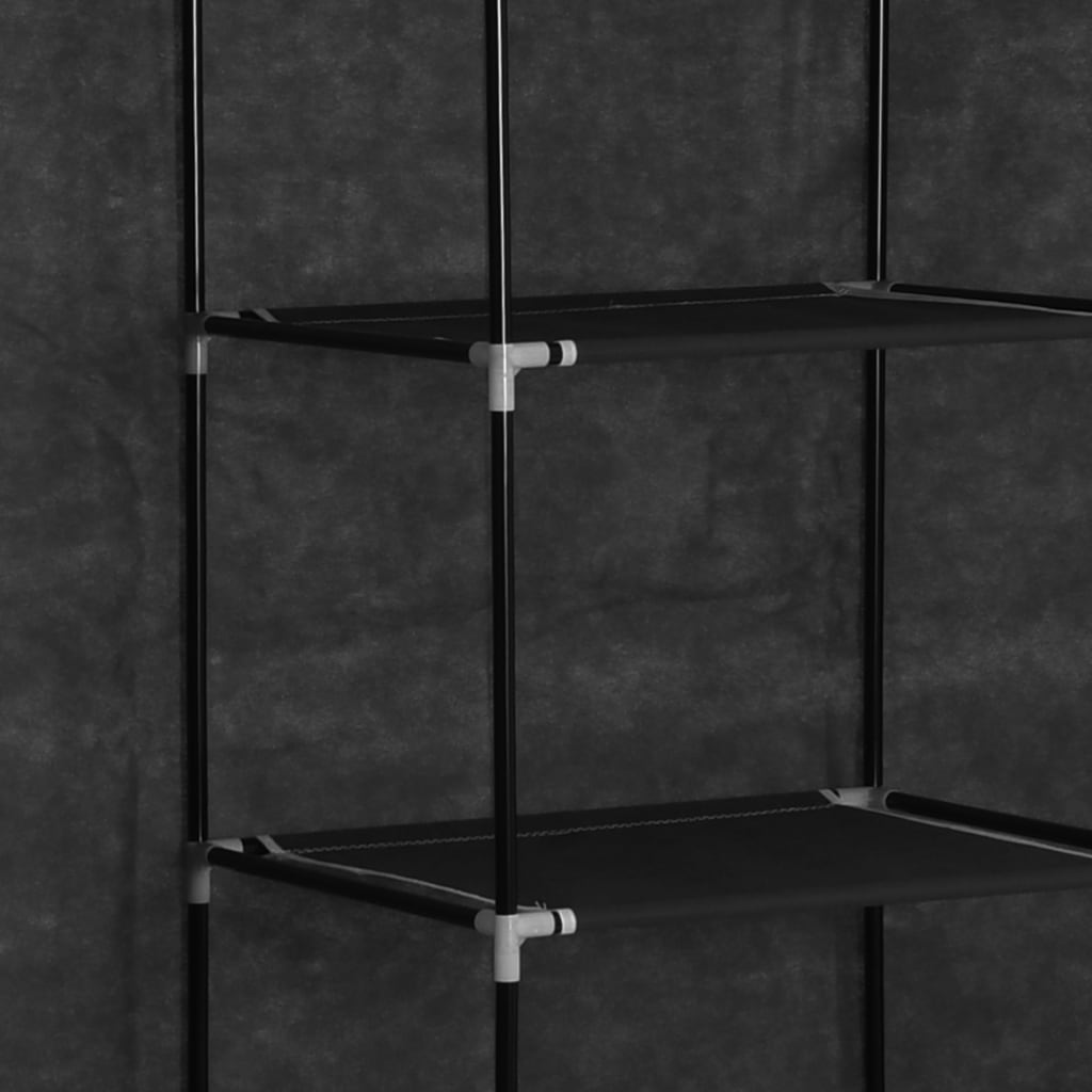 Гардероб с отделения и лостове, черен, 150x45x175 см, плат
