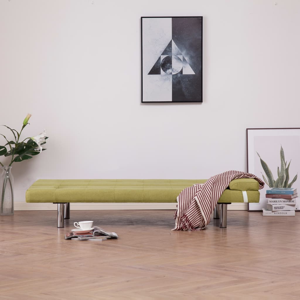 Разтегателен диван с две възглавници, зелен, полиестер