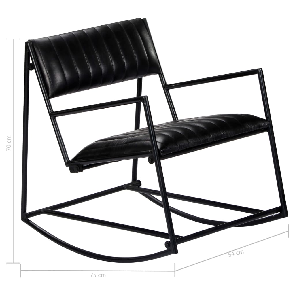 Люлеещ стол, черен, естествена кожа