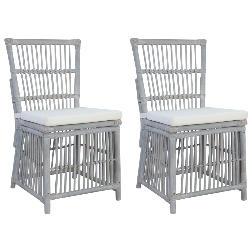 Трапезни столове с възглавници, 2 бр, сиви, естествен ратан
