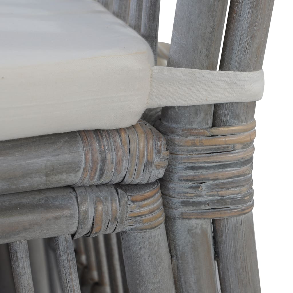 Трапезни столове с възглавници, 2 бр, сиви, естествен ратан