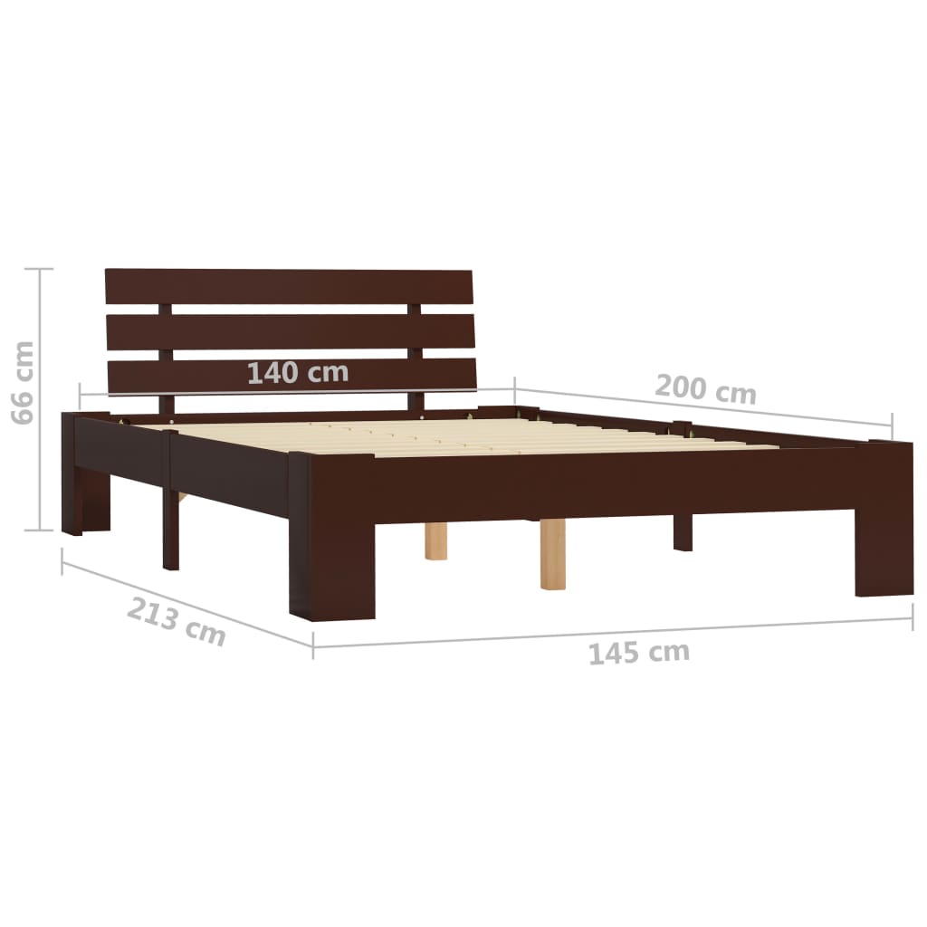 Рамка за легло, тъмнокафява, бор масив, 140x200 см