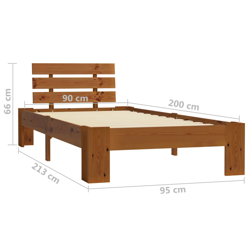 Рамка за легло, меденокафява, бор масив, 90x200 см