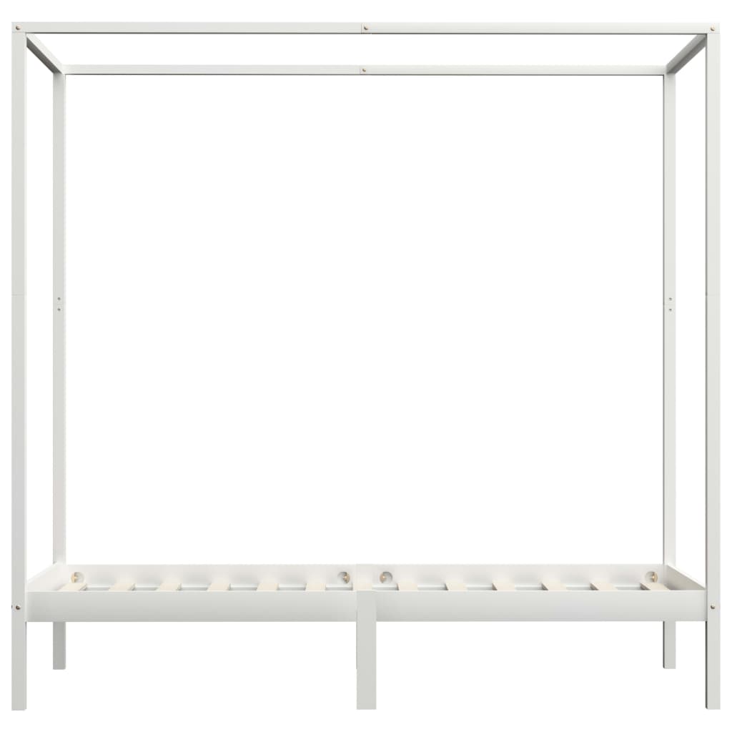 Рамка за легло с балдахин, бяла, бор масив, 100х200 см
