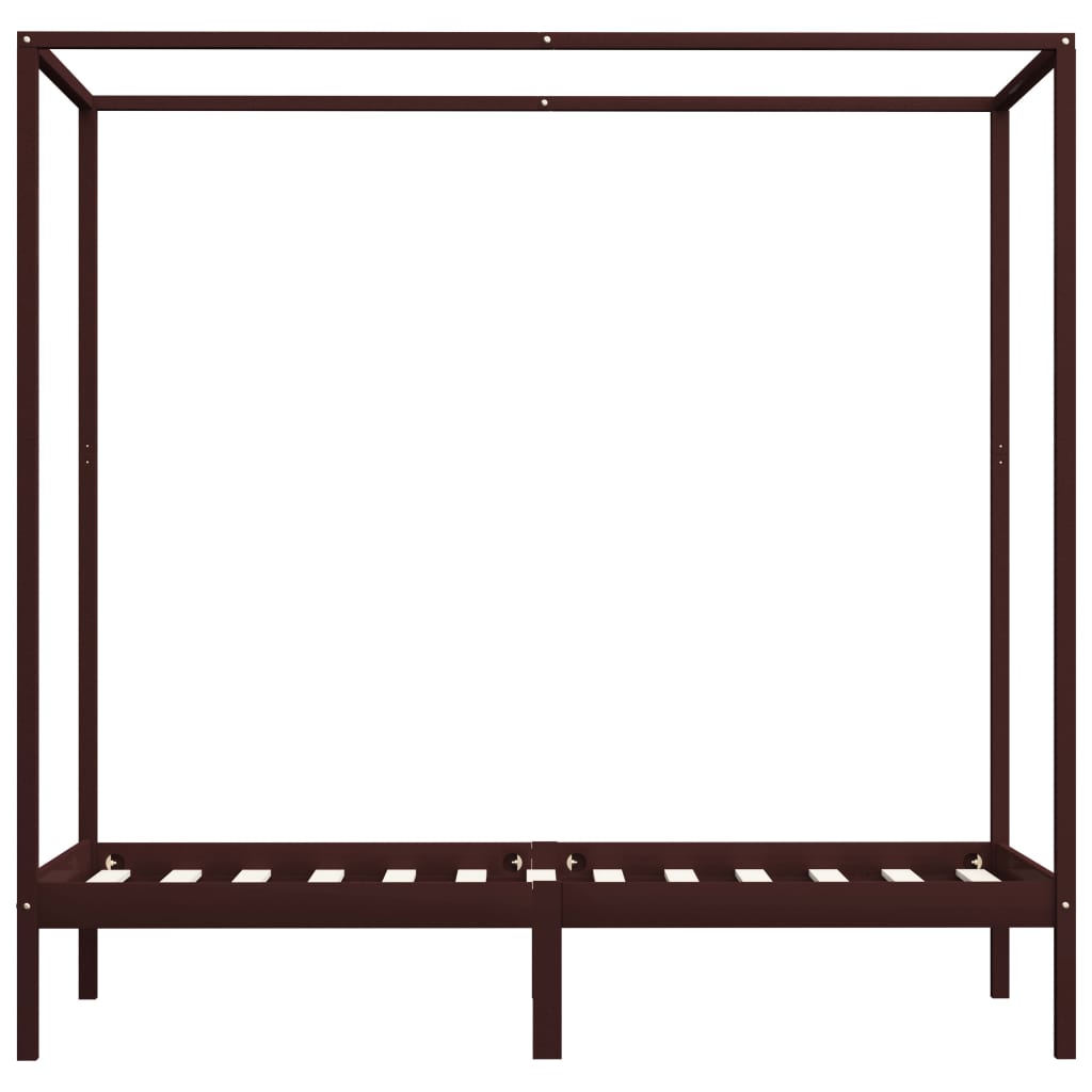 Рамка за легло с балдахин, тъмнокафява, бор масив, 90x200 см