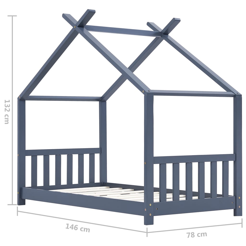 Рамка за детско легло, сива, бор масив, 70x140 см